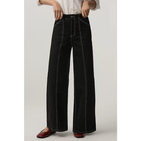 Maeve Denim - Maeve The Delaney Jeans Dark Blue Clean-Seamed High-Rise Wide-Leg Denim Size 24